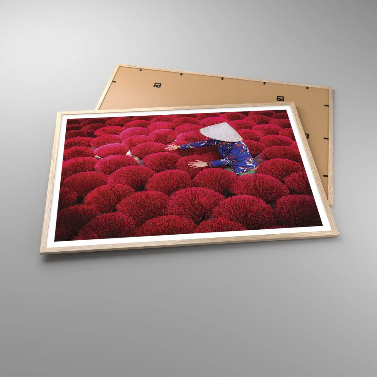 Affiche dans un chêne clair - Poster - Dans un champ de riz - 100x70 cm