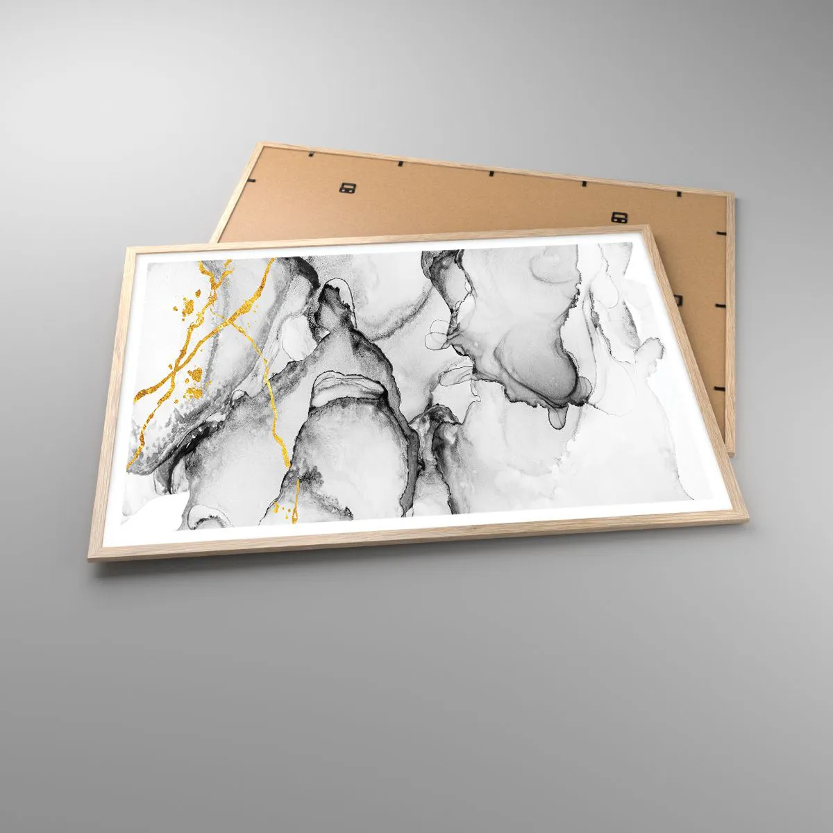 Affiche dans un chêne clair - Poster - Composition à motif or - 100x70 cm