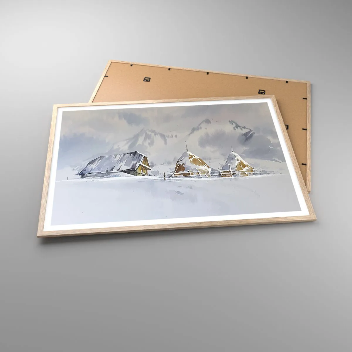 Póster en marco roble claro - En un valle nevado - 100x70 cm