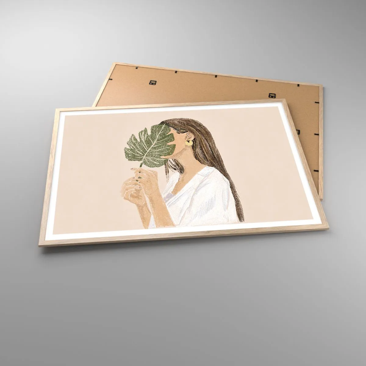 Affisch i ram av ljusek - Mystiskt porträtt med solfjäder - 100x70 cm