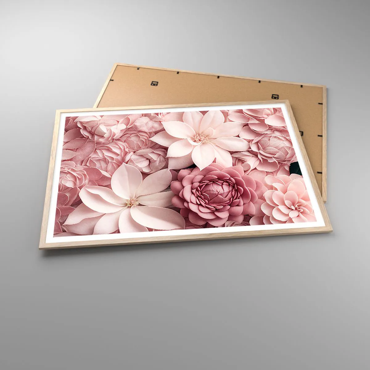 Affiche dans un chêne clair - Poster - Dans les pétales roses - 100x70 cm