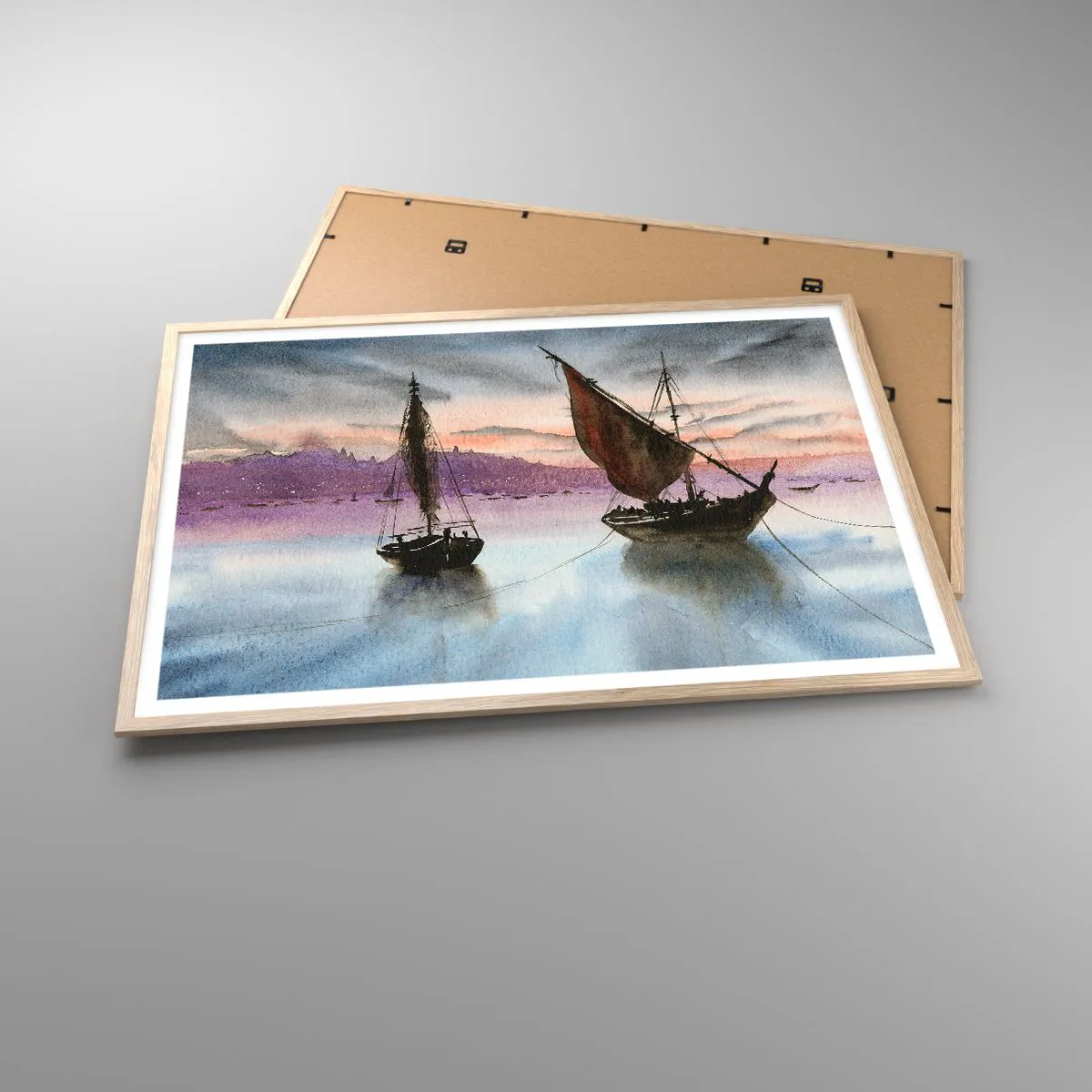 Affisch i ram av ljusek - Kväll i hamnen - 100x70 cm