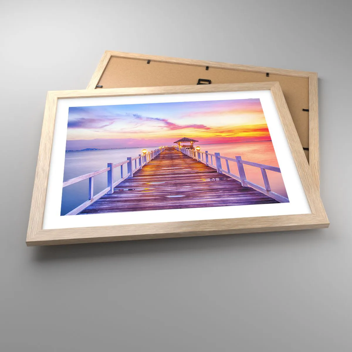 Plakát v rámu světlý dub - Liliově-zlaté ticho večera - 40x30 cm