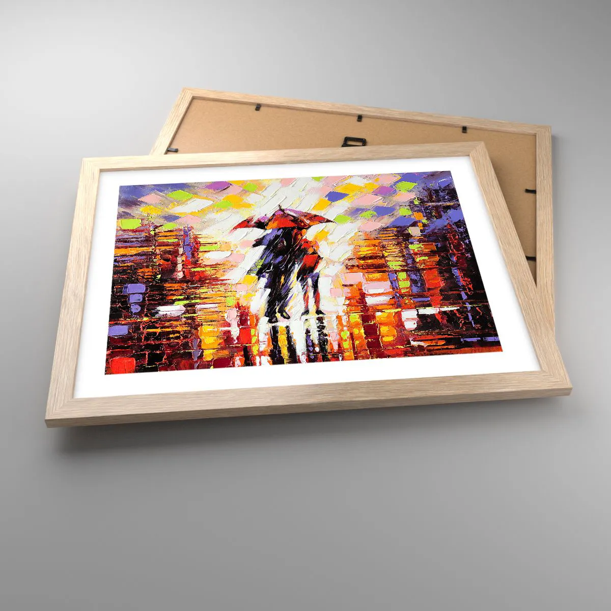 Pôster com moldura de carvalho claro - Juntos durante a noite e a chuva - 40x30 cm