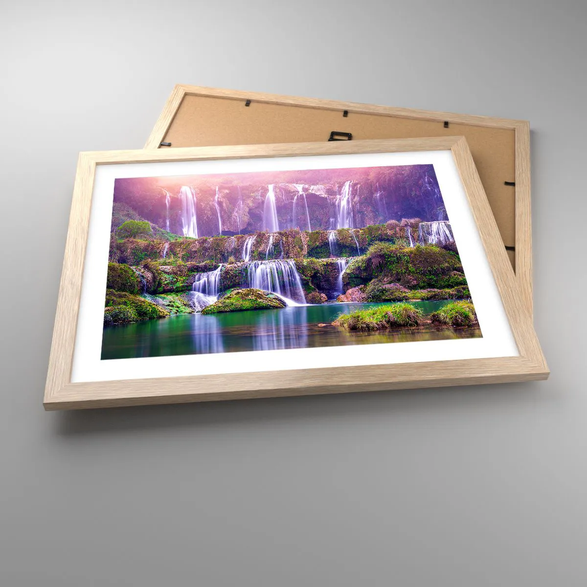 Plakat i ramme af lyst egetræ - Trappe til himlen - 40x30 cm