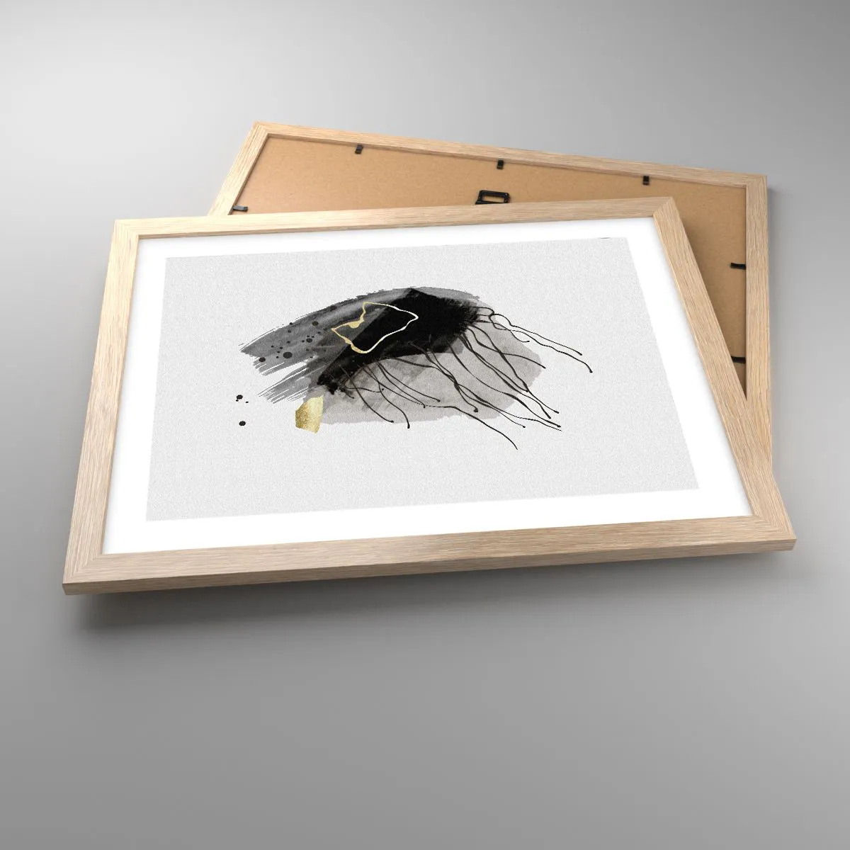 Plakat i ramme af lyst egetræ - I sort og guld - 40x30 cm