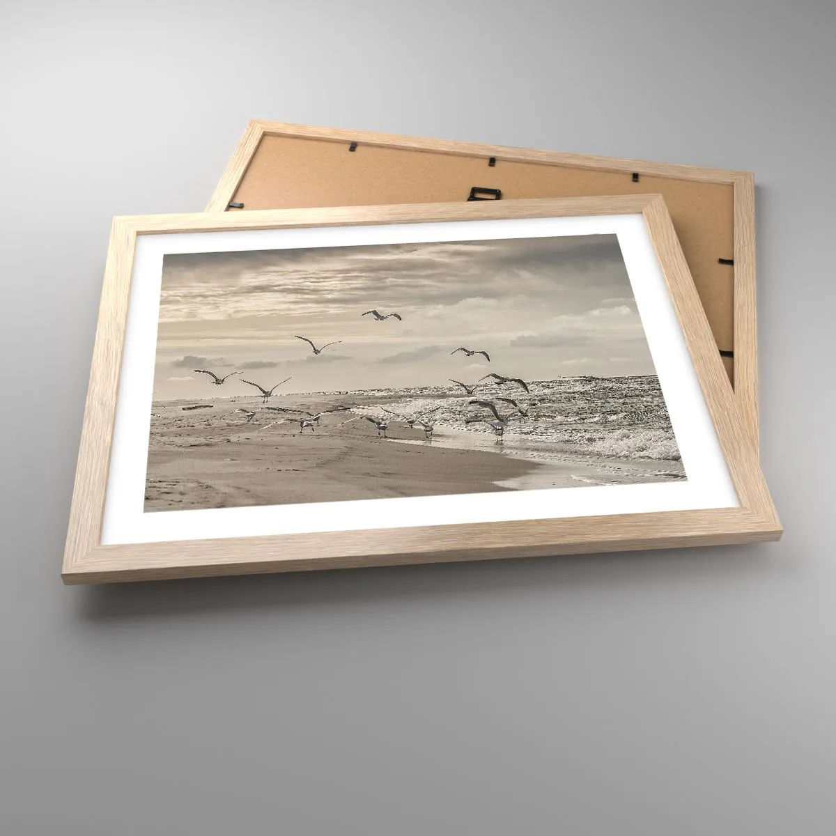 Plakat i ramme af lyst egetræ - Havet brummer, fuglene synger - 40x30 cm