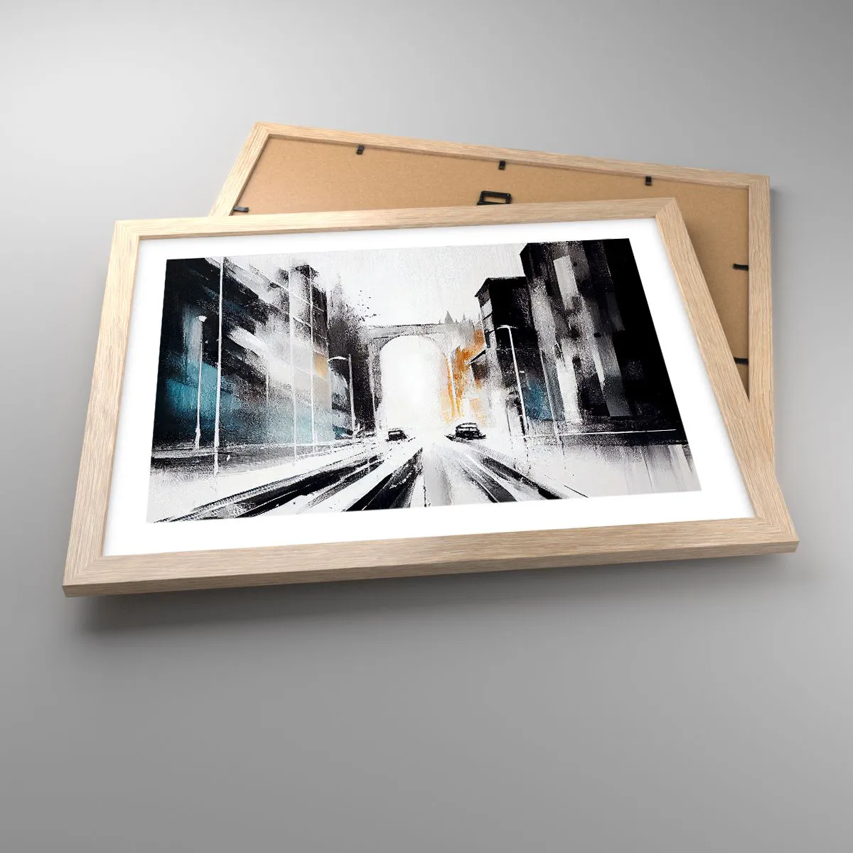 Plakat i ramme af lyst egetræ - Bystudie: arkitektur og bevægelse - 40x30 cm