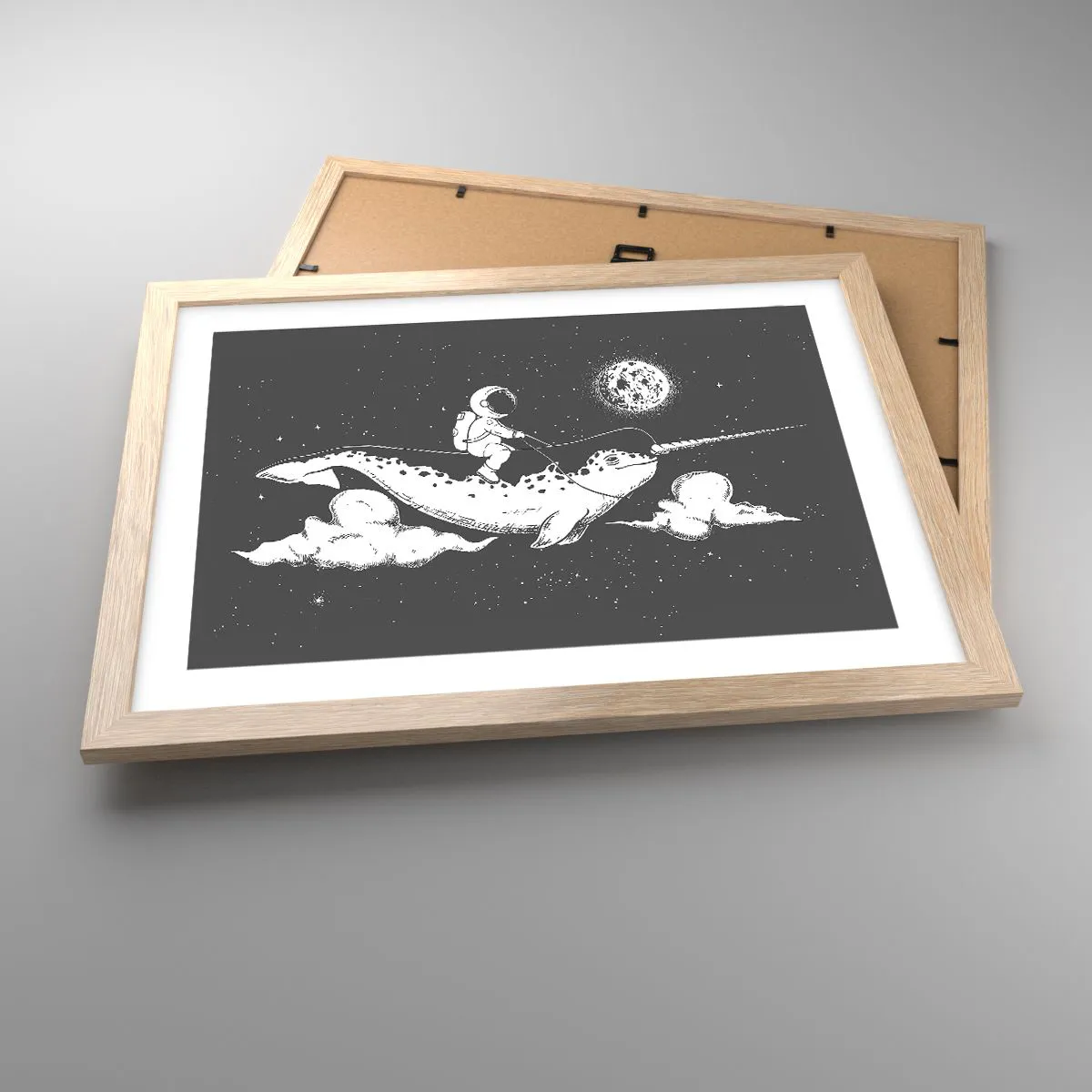 Poszter világos tölgy keretben - Űrlovas - 40x30 cm