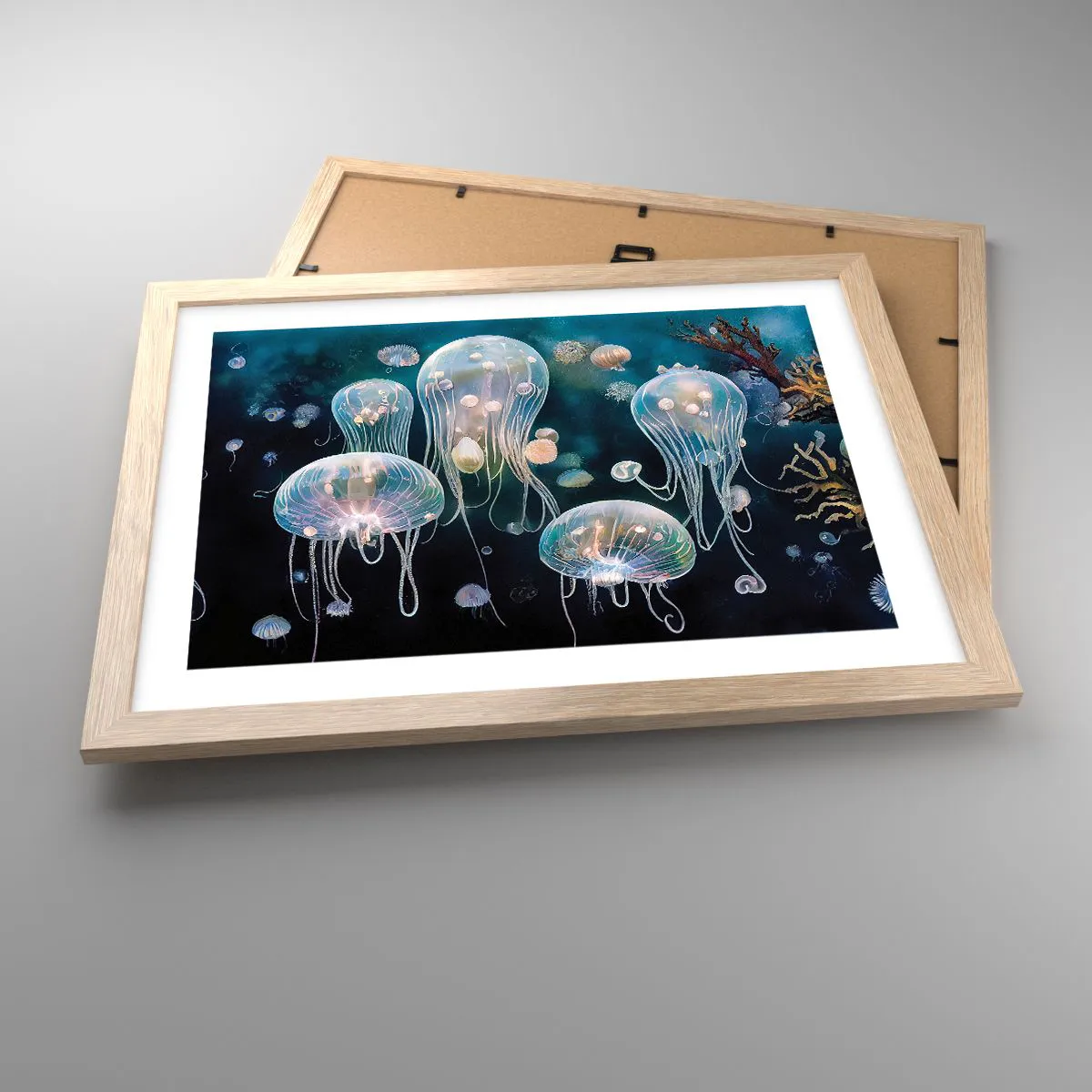 Poster in light oak frame - Underwater Ball - 40x30 cm