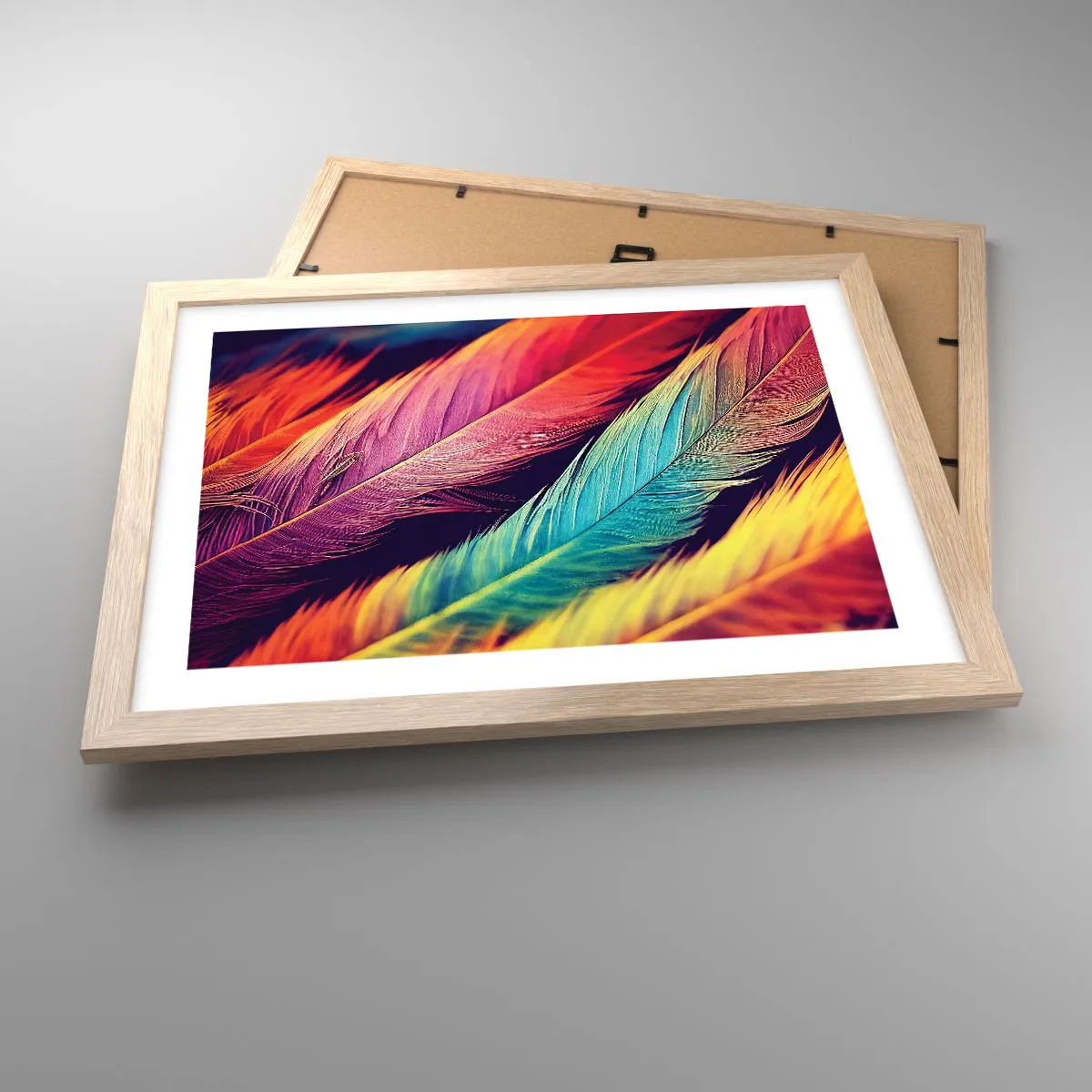 Affisch i ram av ljusek - Fjäderlik regnbåge - 40x30 cm