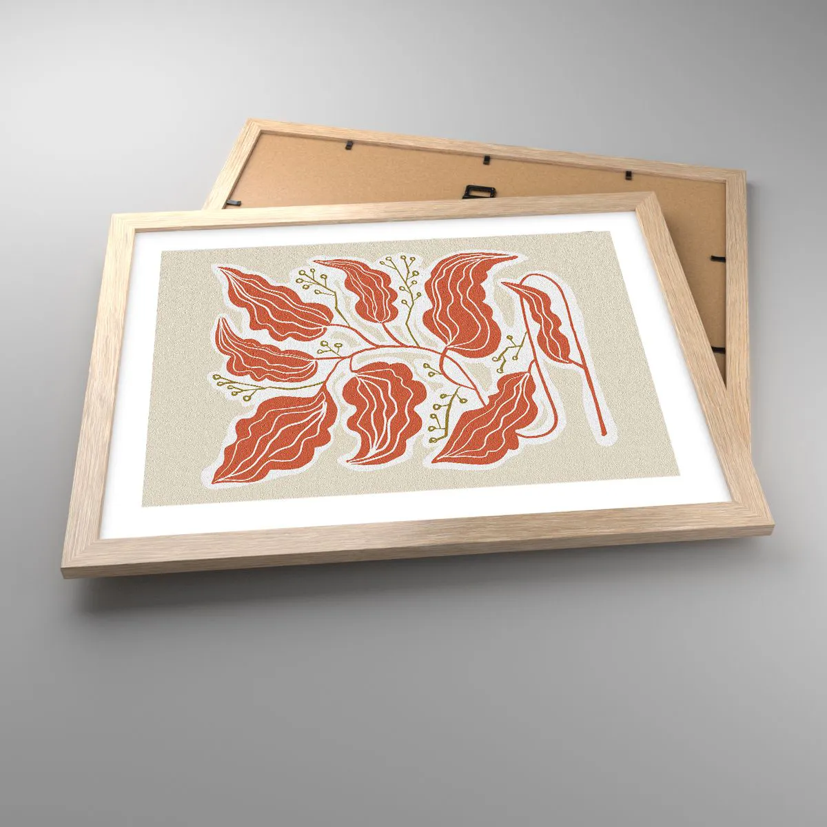 Poster in light oak frame - Folk and Coral - 40x30 cm