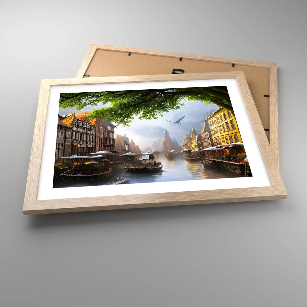 Affiche dans un chêne clair - Poster - Paysage urbain néerlandais - 40x30 cm