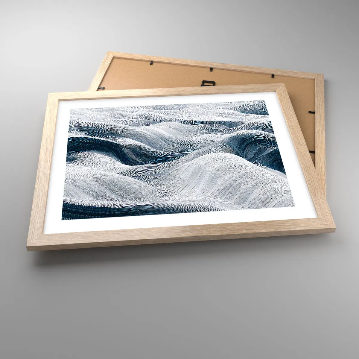 Poster in einem Rahmen aus heller Eiche - Weiße und blaue Wellen - 40x30 cm