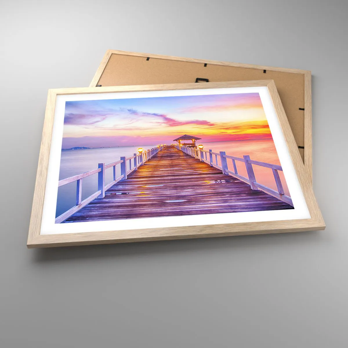 Plakát v rámu světlý dub - Liliově-zlaté ticho večera - 50x40 cm