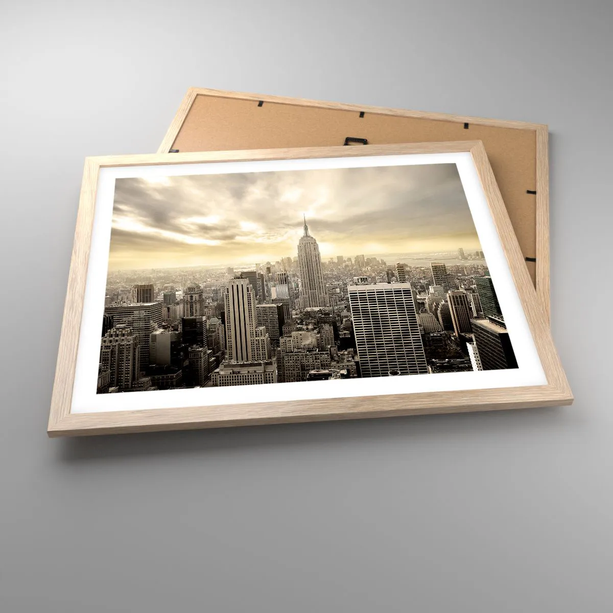 Poster in light oak frame - New York Woven in Grey - 50x40 cm