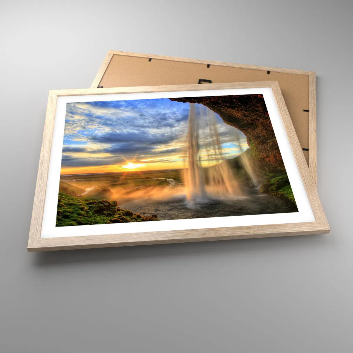 Poster in light oak frame - World behind Raindrops - 50x40 cm