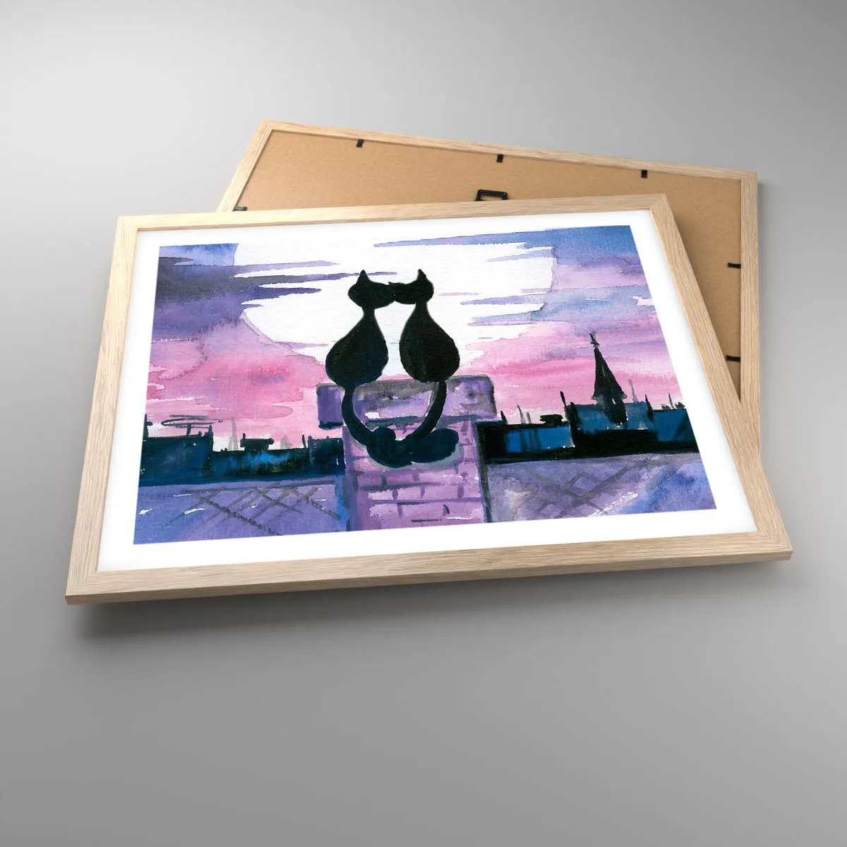 Plakát v rámu světlý dub - Rendez-vous pod měsíčkem - 50x40 cm