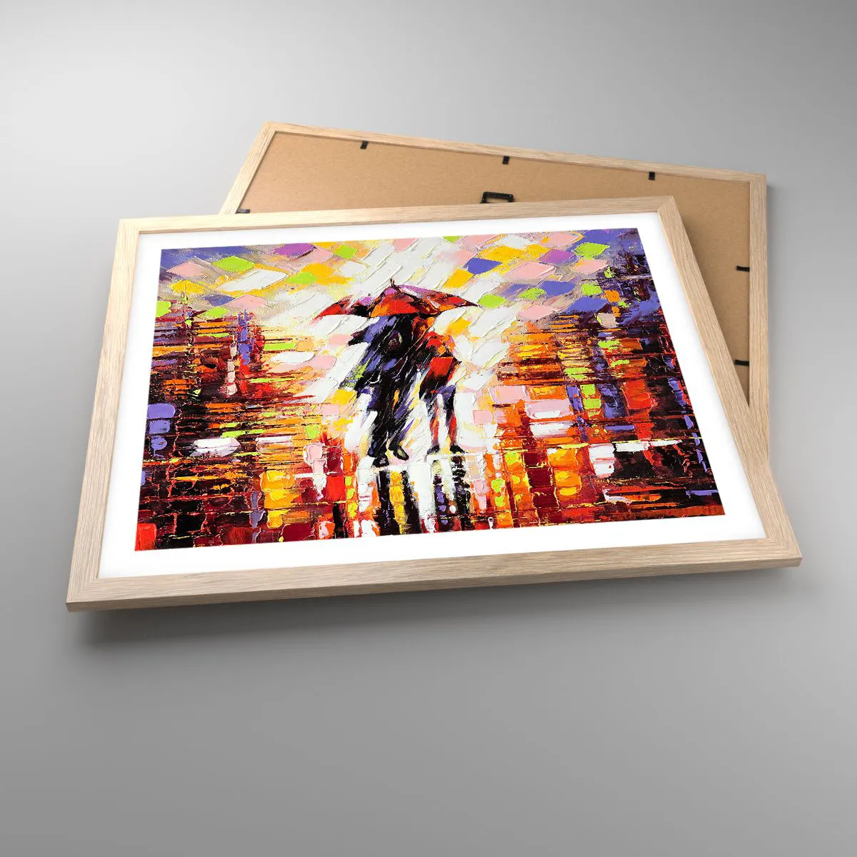 Pôster com moldura de carvalho claro - Juntos durante a noite e a chuva - 50x40 cm