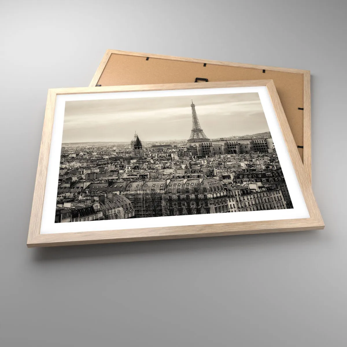 Plakat w ramie jasny dąb - Nad dachami Paryża - 50x40 cm