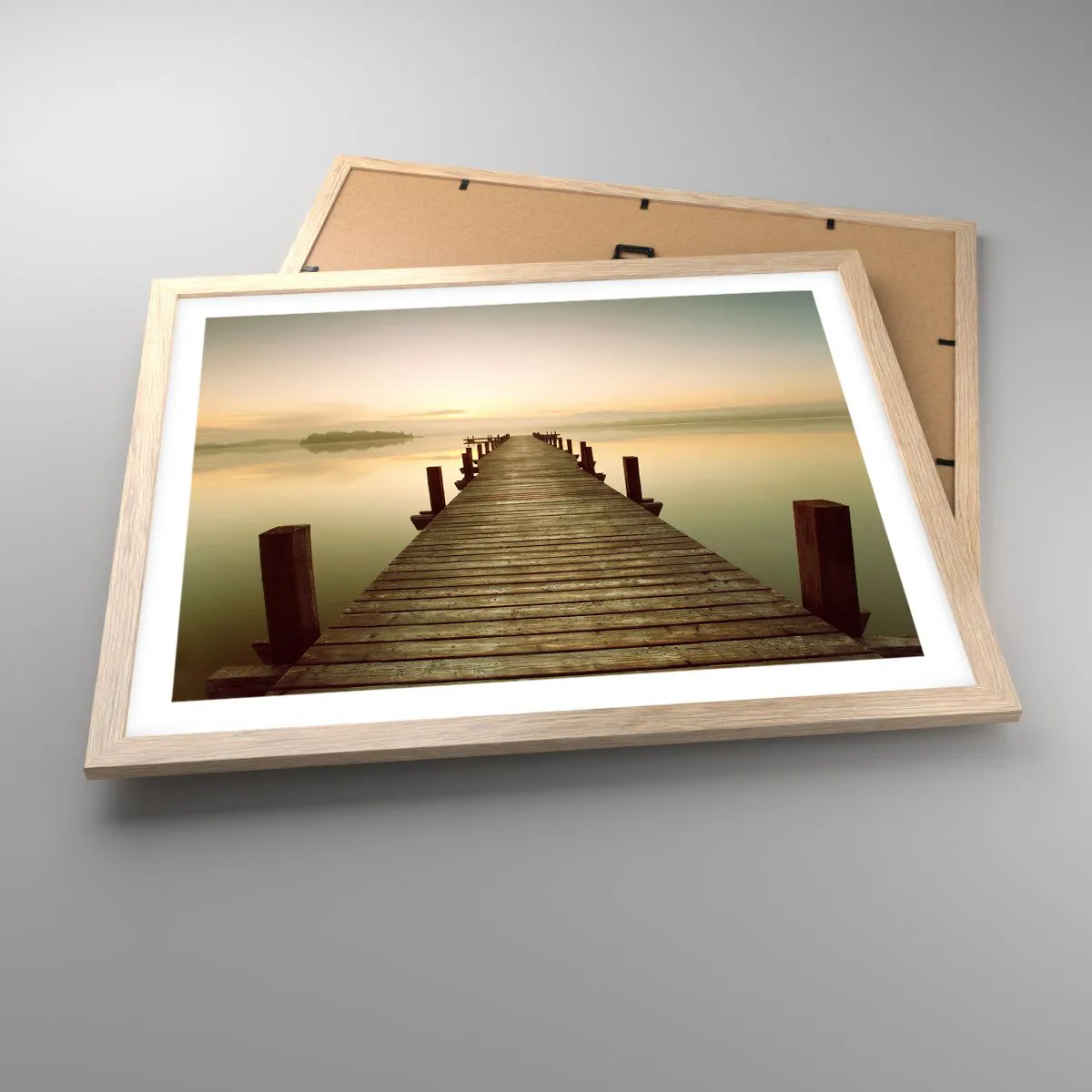 Poszter világos tölgy keretben - Hajnal előtt, hajnal, fény - 50x40 cm