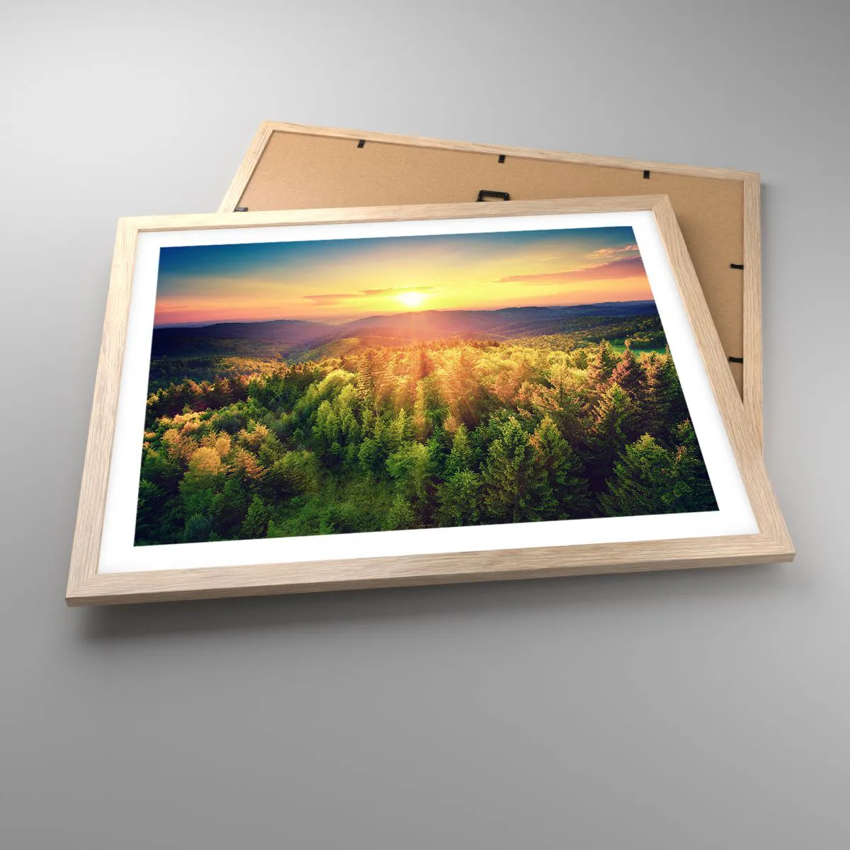 Plakat i ramme af lyst egetræ - Toppe og bjergtoppe - 50x40 cm