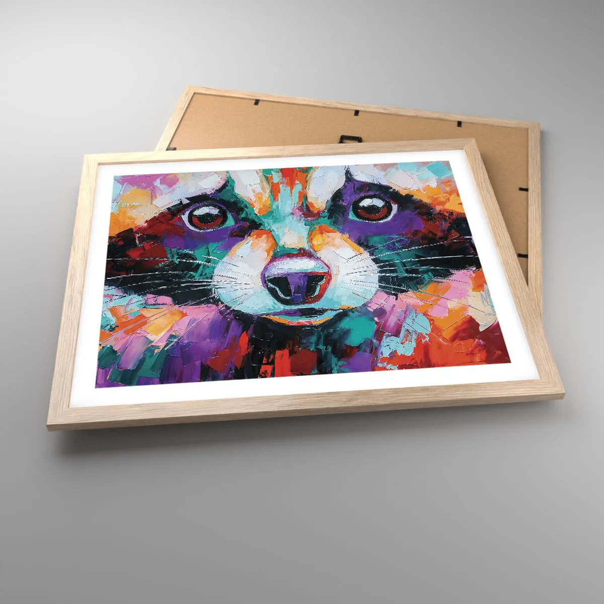 Plakat i ramme af lyst egetræ - Kun gode følelser - 50x40 cm