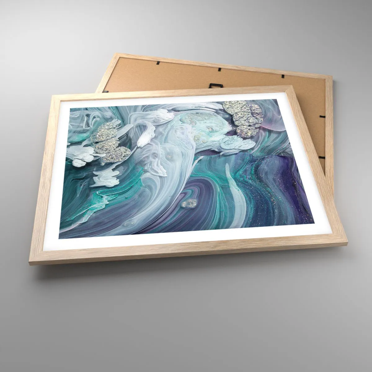 Póster en marco roble claro - Corrientes de azul - 50x40 cm