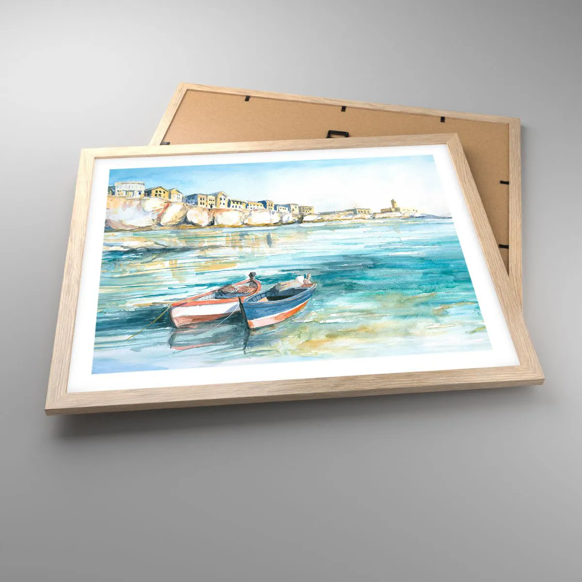 Poster in cornice rovere chiaro - Paesaggio in azzurro - 50x40 cm