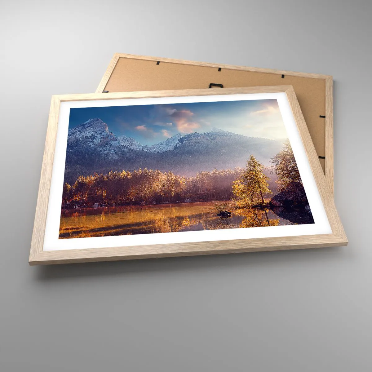 Plagát v ráme zo svetlého duba - V horách a údoliach - 50x40 cm