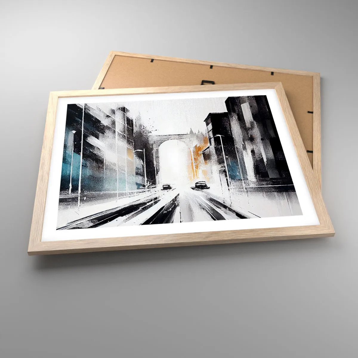 Poster in einem Rahmen aus heller Eiche - Stadtstudie: Architektur und Bewegung - 50x40 cm