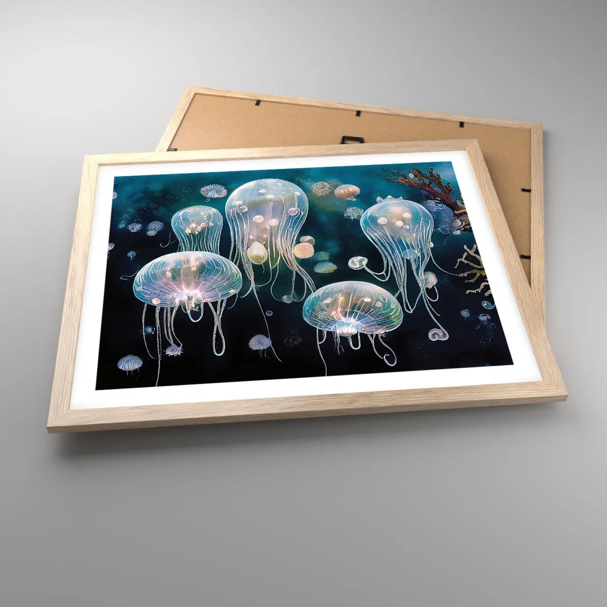 Poster in light oak frame - Underwater Ball - 50x40 cm