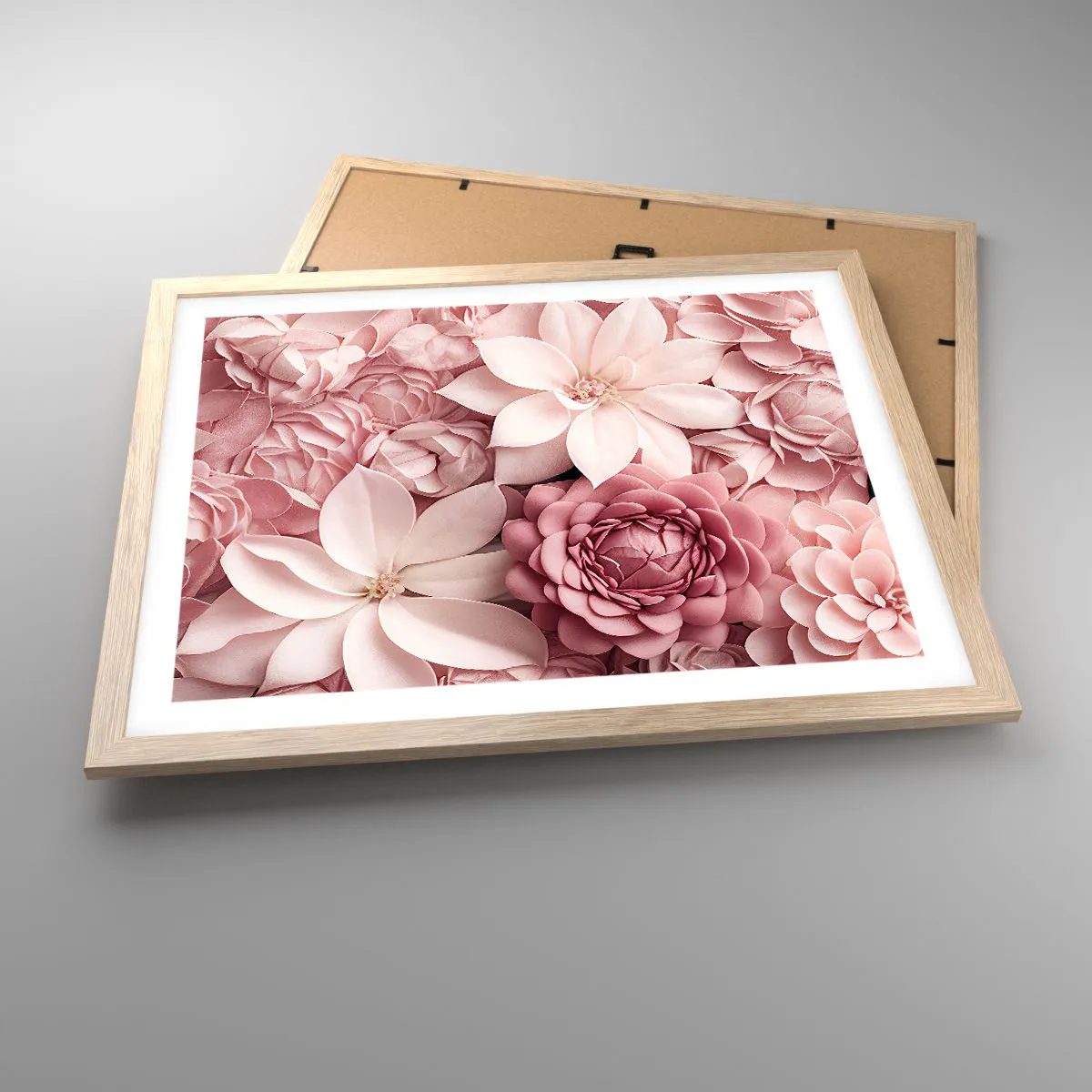Plakat i ramme af lyst egetræ - I lyserøde kronblade - 50x40 cm