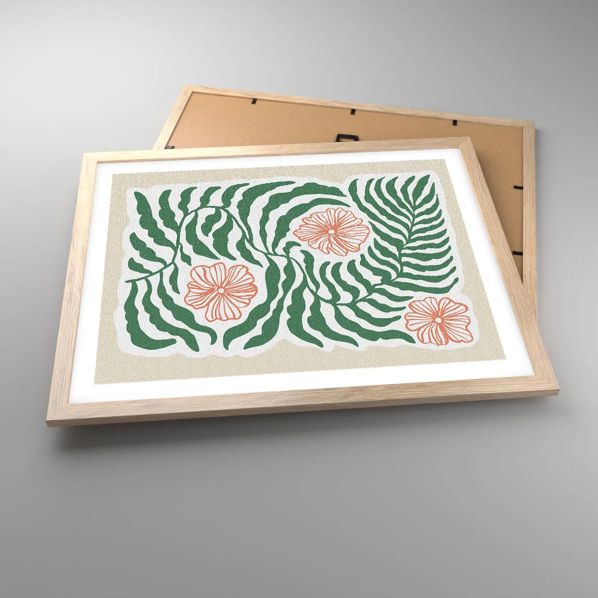 Poster in light oak frame - Blossoming in Green - 50x40 cm