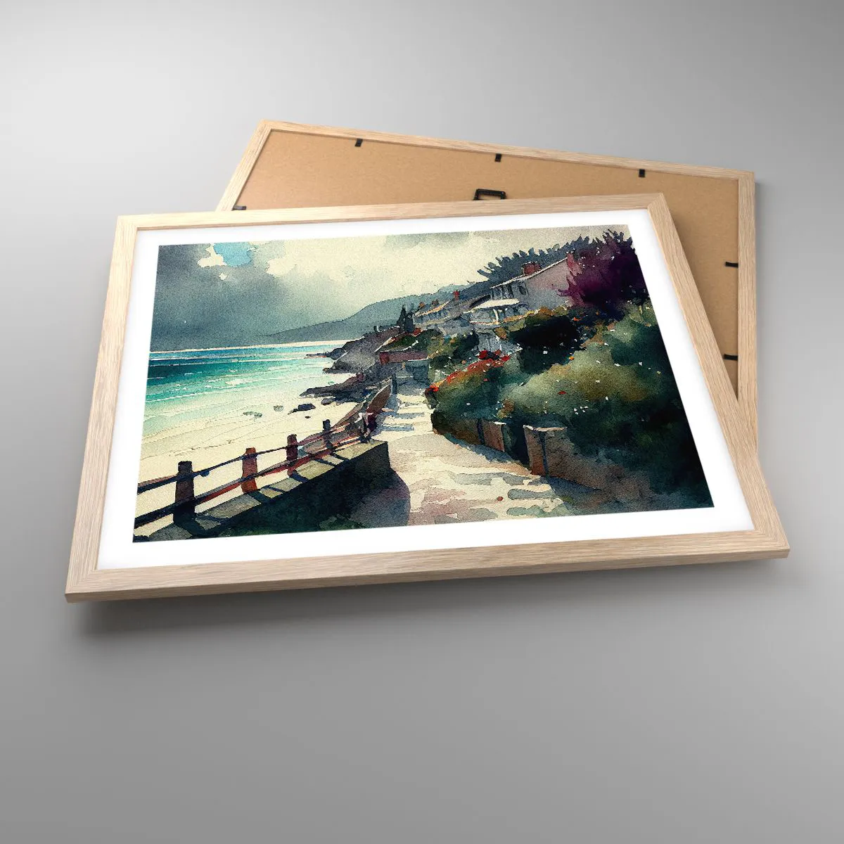 Pôster com moldura de carvalho claro - Cidade mediterrânea - 50x40 cm