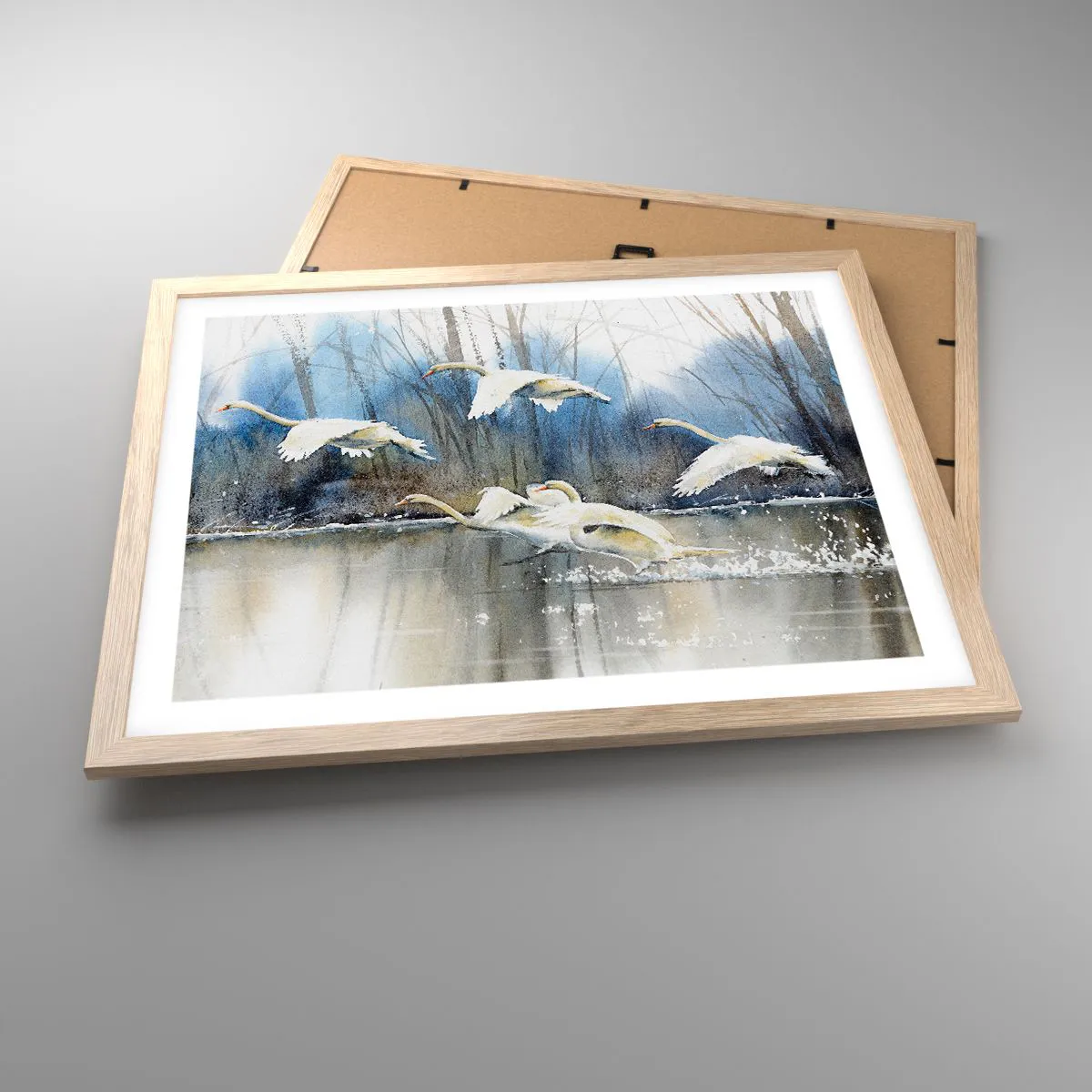 Plakat i ramme af lyst egetræ - Som i en fortælling om vilde svaner - 50x40 cm