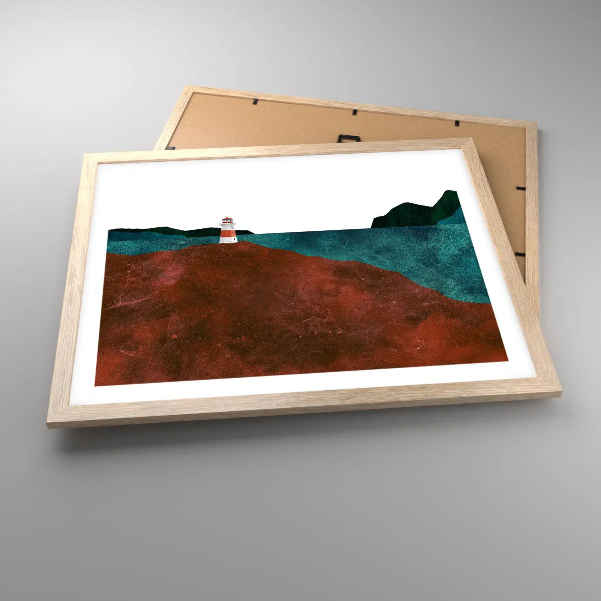 Plakat i ramme af lyst egetræ - Med blikket rettet mod havet - 50x40 cm