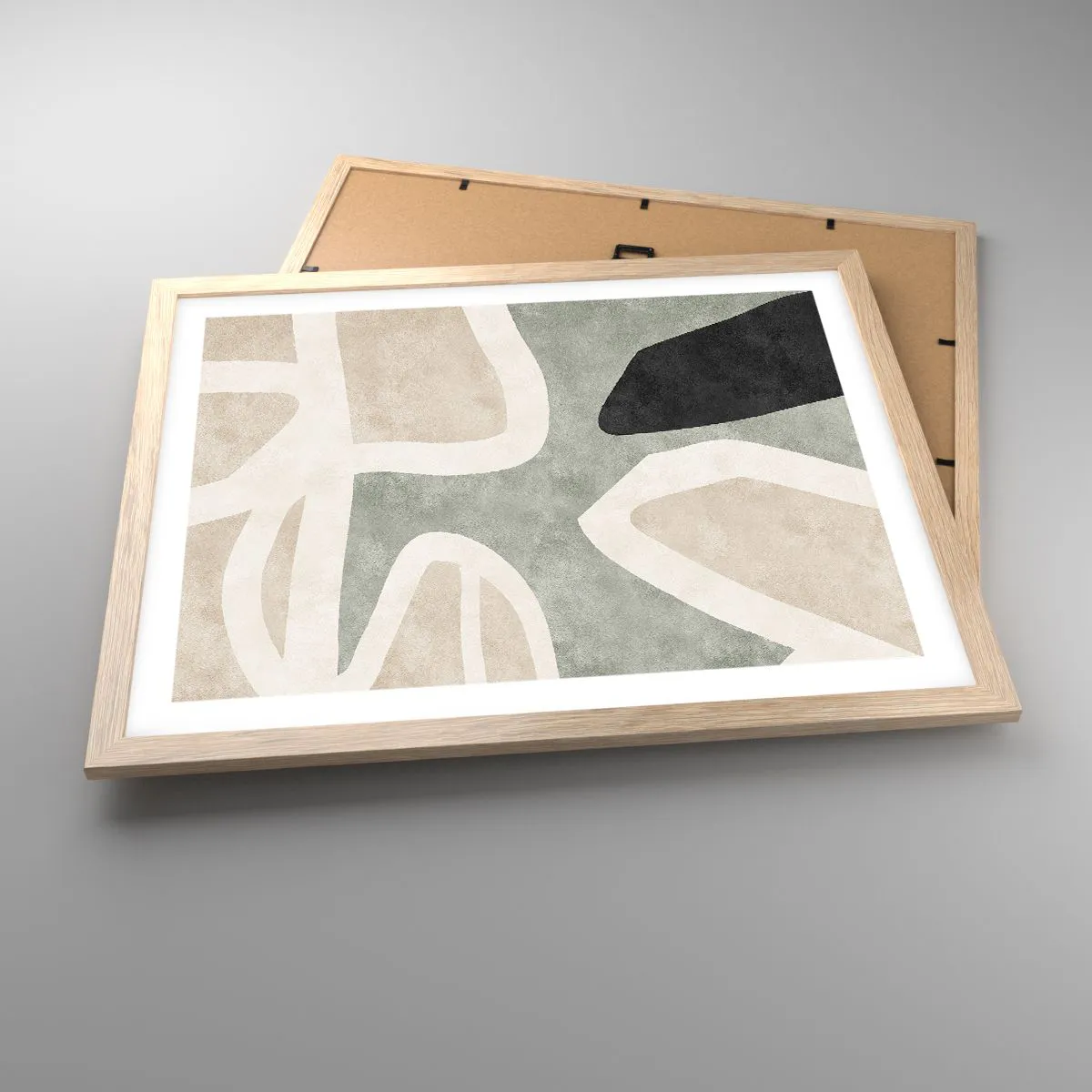 Een poster in een licht eiken lijst - Compositie met een zwart motief - 50x40 cm