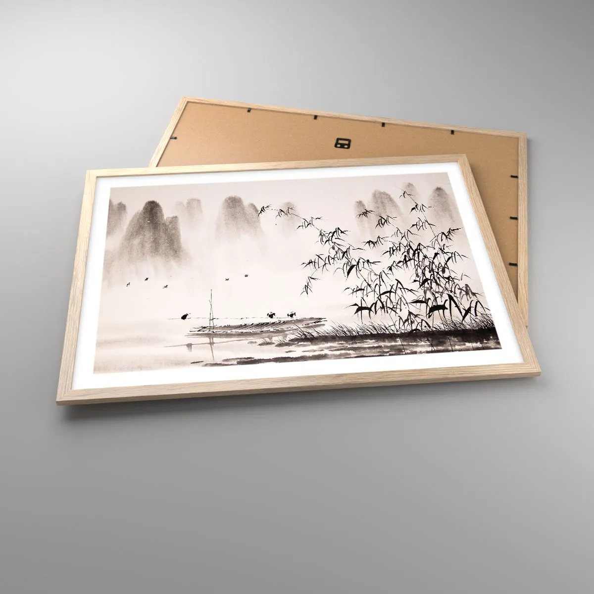 Plakat i ramme af lyst egetræ - Stilhed i rismarkerne - 70x50 cm