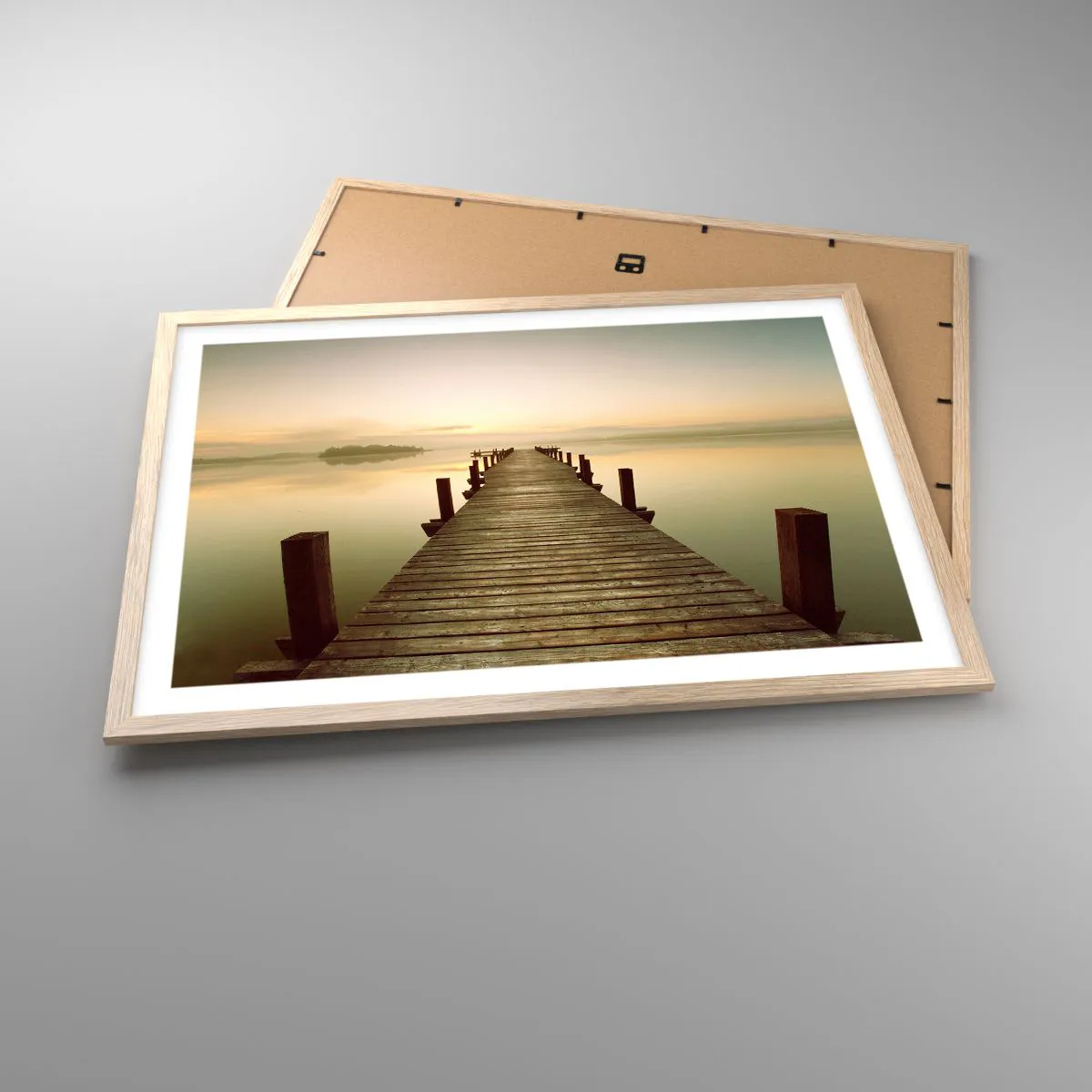 Plakat i ramme af lyst egetræ - Før daggry, daggry, lys - 70x50 cm