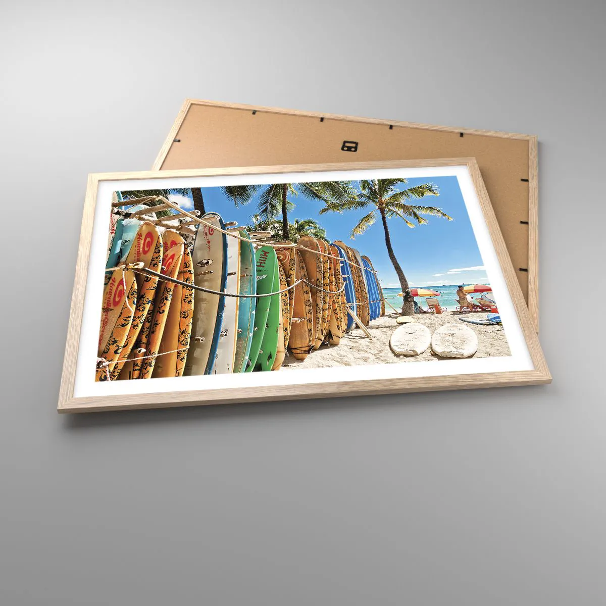 Plakat i ramme af lyst egetræ - Solrig sjov - 70x50 cm