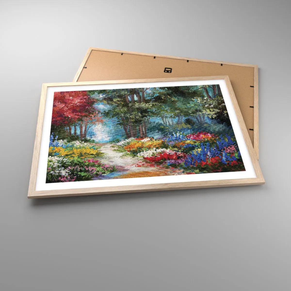 Plakat w ramie jasny dąb - Leśny ogród, kwietny las - 70x50 cm