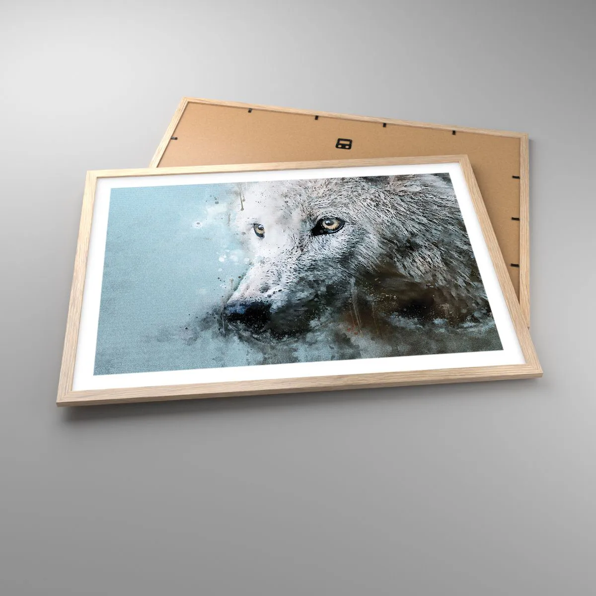 Plakat i ramme af lyst egetræ - Mød ulvesjælen - 70x50 cm