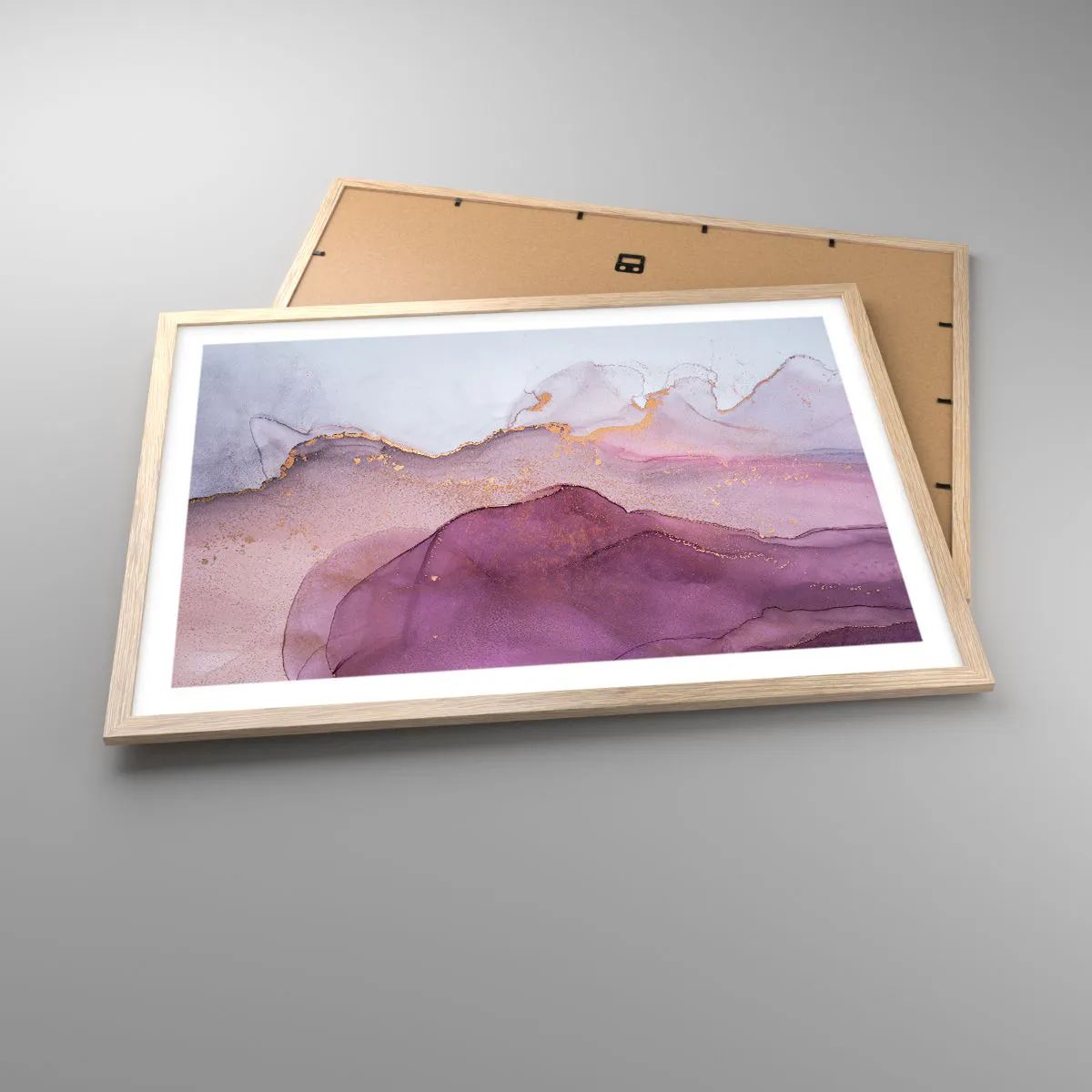 Plakát v rámu světlý dub - Fialové a lilové vlny - 70x50 cm