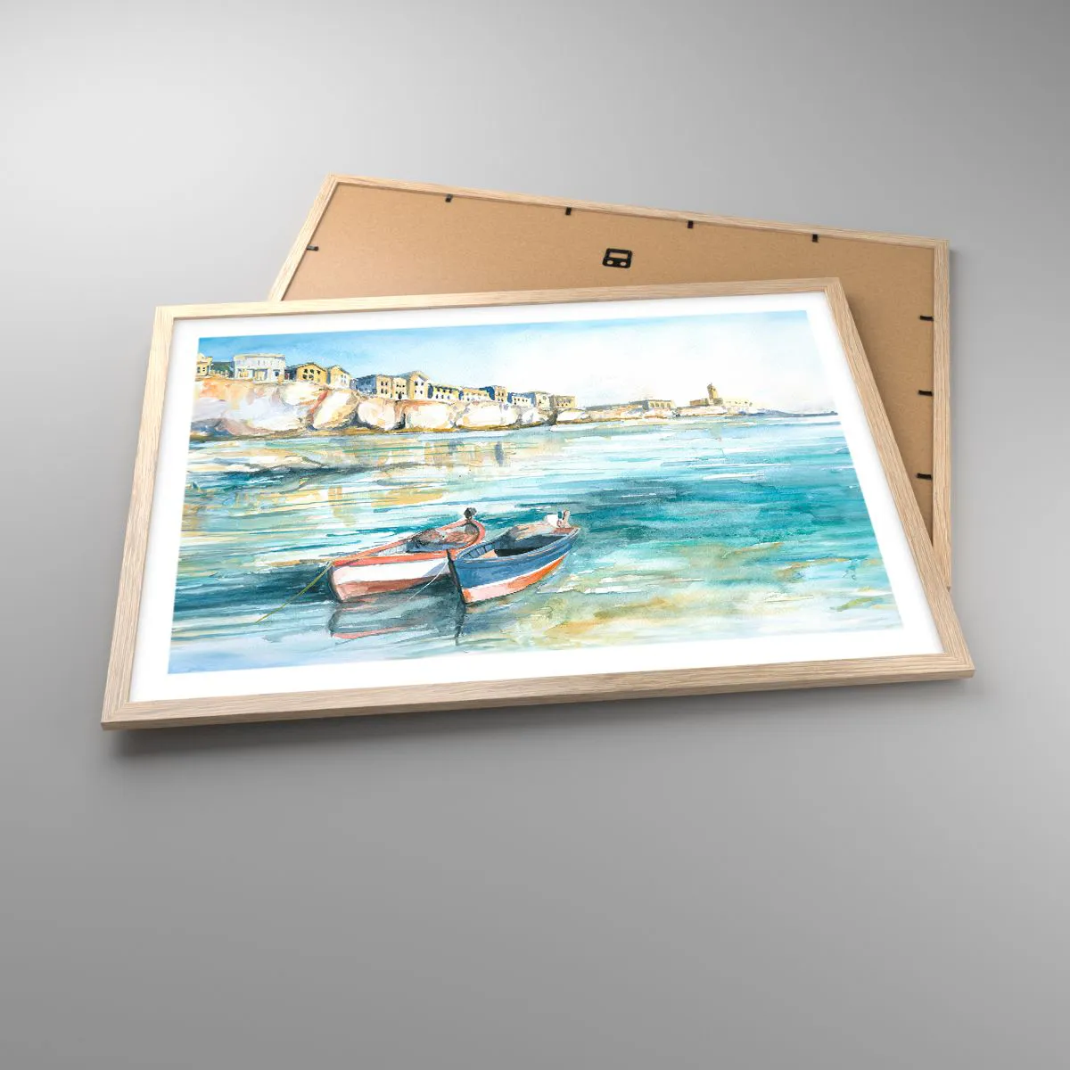 Poster in einem Rahmen aus heller Eiche - Landschaft in Azurblau - 70x50 cm