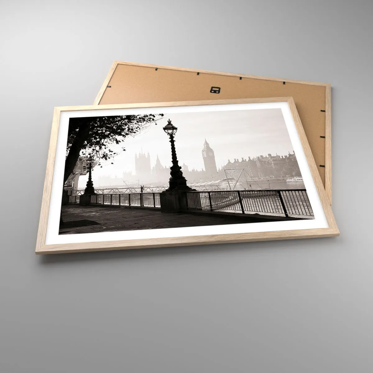 Plakat i ramme af lyst egetræ - London morgen - 70x50 cm