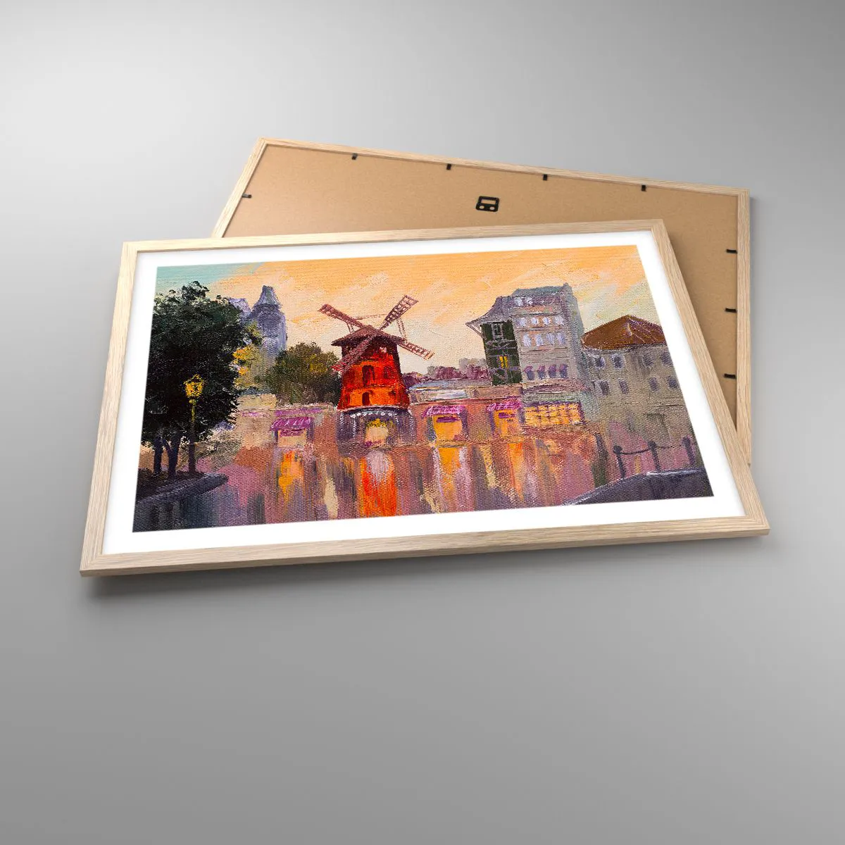 Poszter világos tölgy keretben - Párizsi ikonok - Moulin Rouge - 70x50 cm