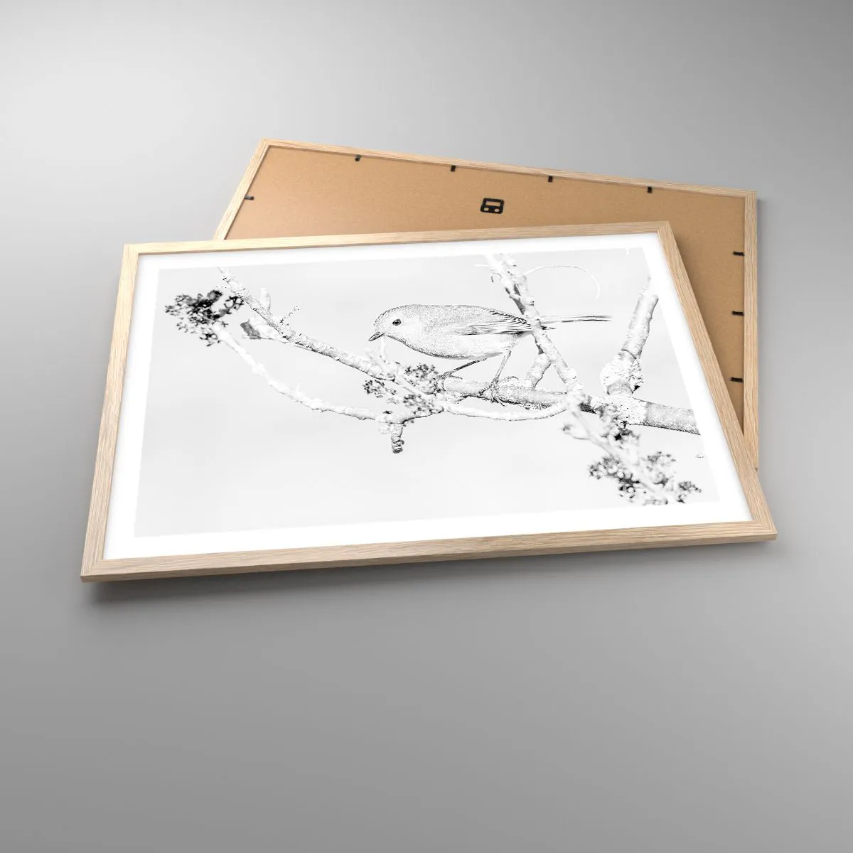 Plakat i ramme af lyst egetræ - Vintermorgen - 70x50 cm