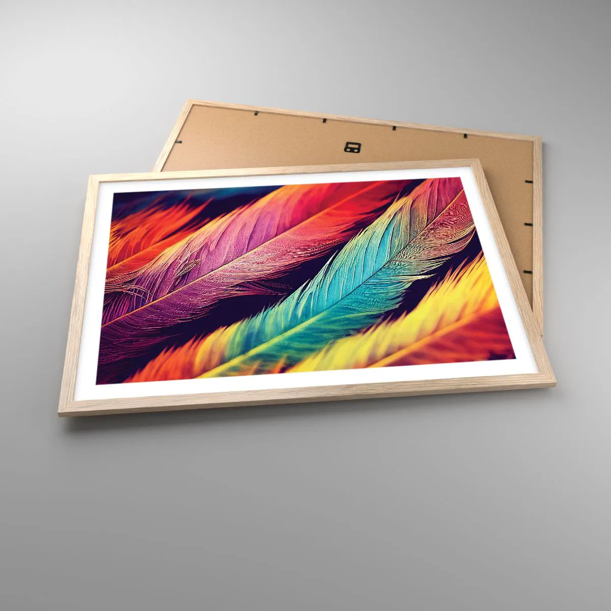 Poster in einem Rahmen aus heller Eiche - Gefiederter Regenbogen - 70x50 cm