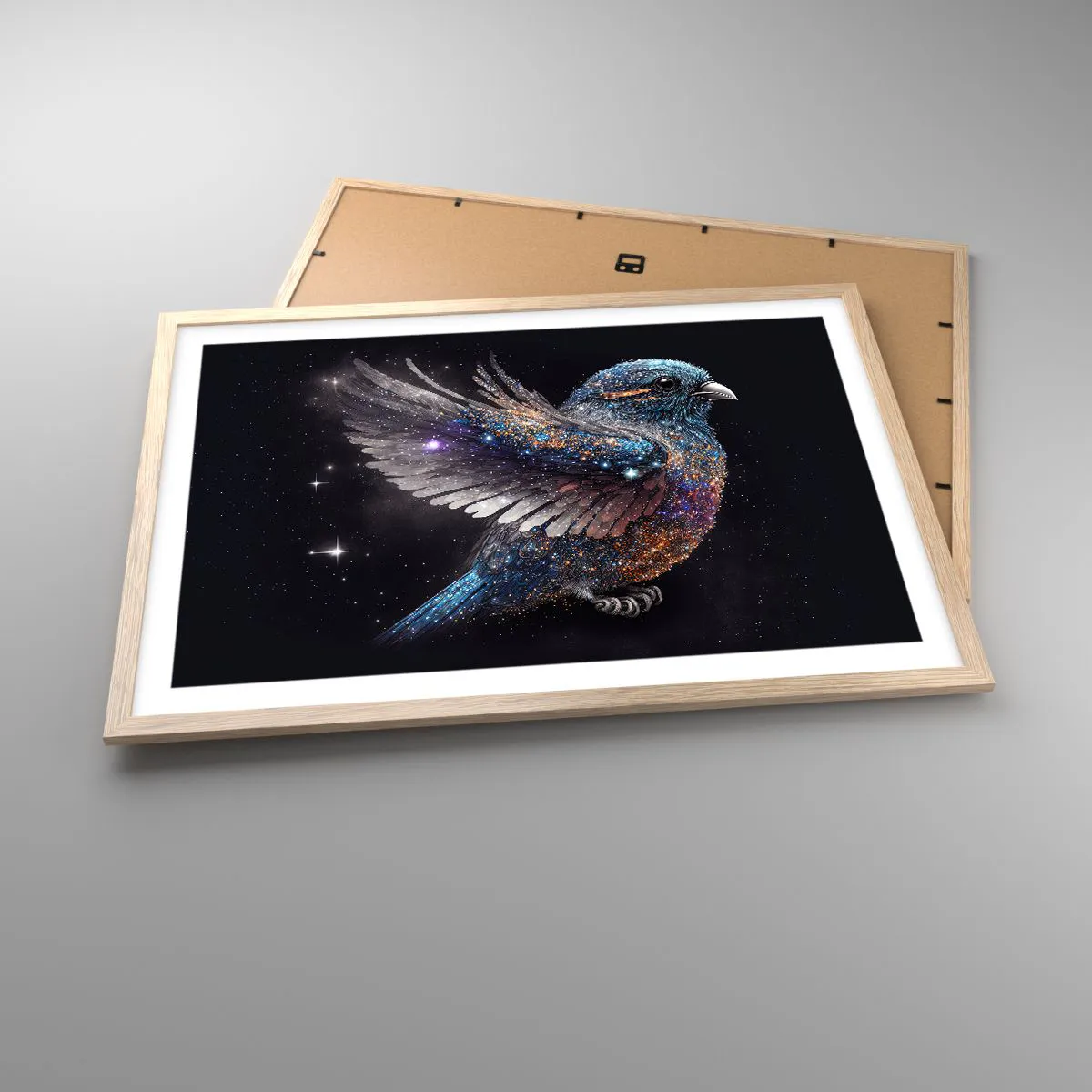 Poster in einem Rahmen aus heller Eiche - Diamantsperling - 70x50 cm